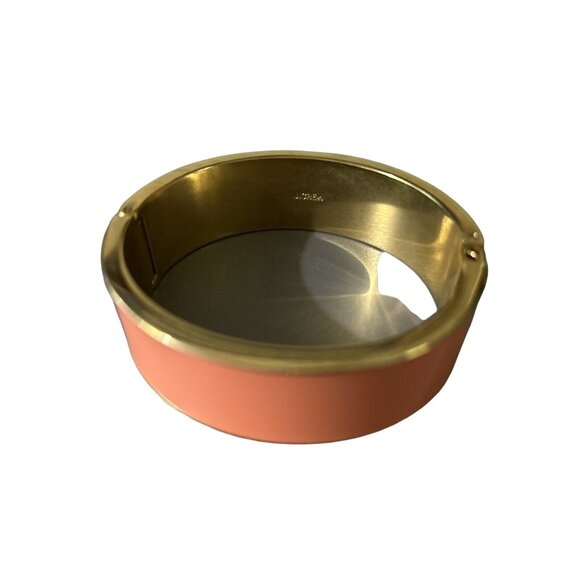 Bracelet J CREW Gold Tone Hinged Enamel  Orange Peach Bangle Chunky Wide 2.5” - Picture 1 of 2